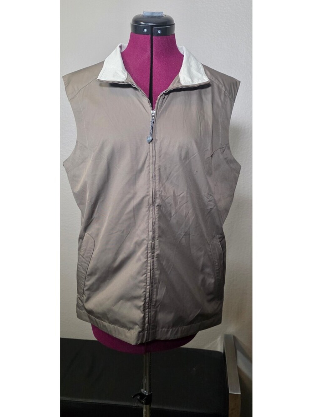 Vintage Nike Golf Clima-FIT Full Zip Wind Vest Men's Large (12-14) Taupe Brown